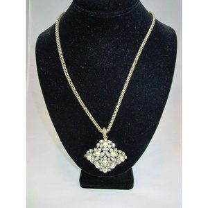 VTG HOBE Signed Pendant Necklace Rhinestone Faux Pearl 29" chain